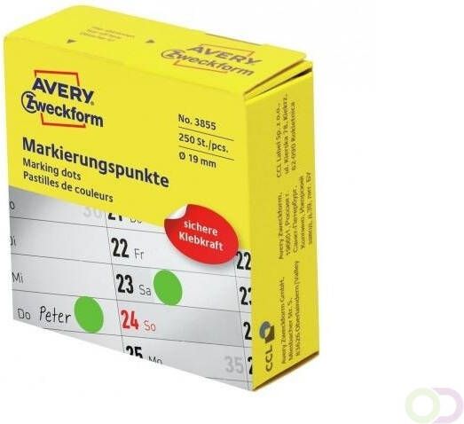 Avery Zweckform Avery marking dots diameter 19 mm rol met 250 stuks groen